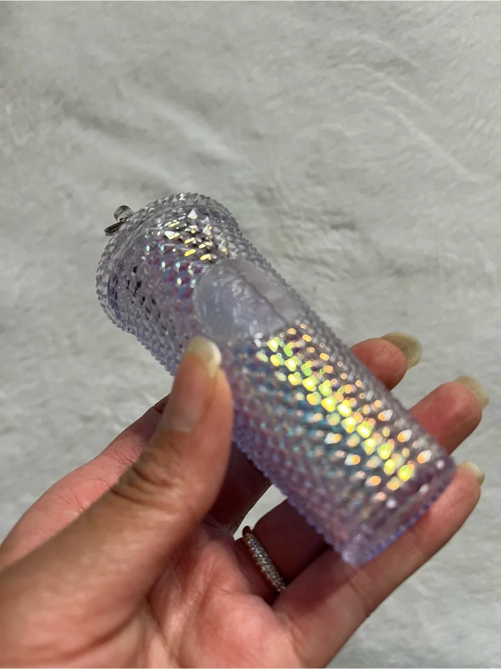 Starbucks white Iridescent Studded Cold Cup with Clear Straw